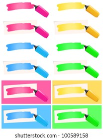 Highlighter And Felt Tip Pen Set/ Illustration of a collection with various fluorescent highlighter pen in yellow, pink,  blue and green