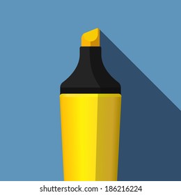 Highlighter icon in flat style with long shadow