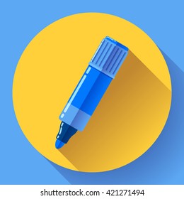 Highlighter icon in flat style with long shadow.
