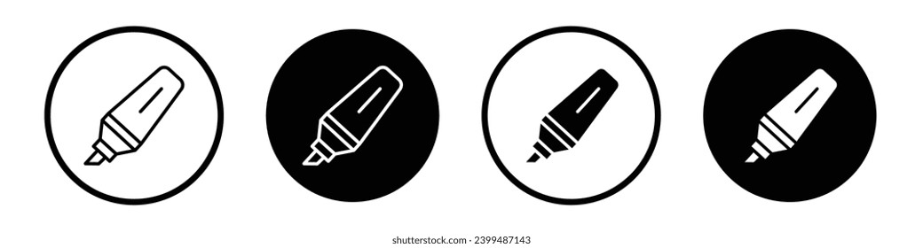 Highlighter icon set. project underliner vector symbol in black filled and outlined style.