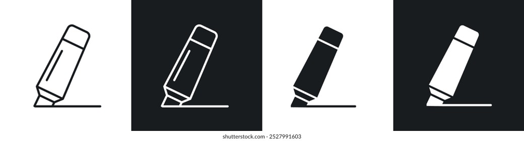 Conjunto de iconos de Vector de icono de resaltador relleno negro y estilo delineado.