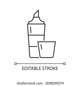 Highlighter linear icon. Broad marker pen for marking important text part. Supplies for student. Thin line customizable illustration. Contour symbol. Vector isolated outline drawing. Editable stroke