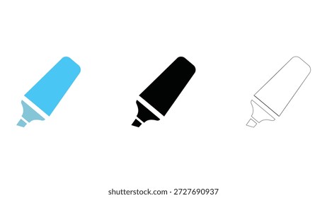 Conjunto de iconos de marcador de resaltador estilo de línea de contorno sólido colorido para herramientas de oficina de educación