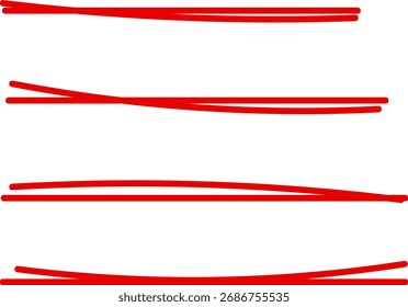 Highlighter marker lines. Red hand drawn underline. Highlighted under line hand drawing doodle art. Red stroke highlight element. Decoration under line 