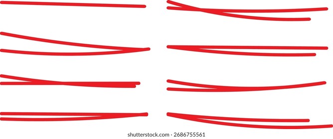 Highlighter marker lines. Red hand drawn underline. Highlighted under line hand drawing doodle art. Red stroke highlight element. Decoration under line