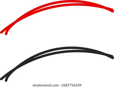 Highlighter marker lines. Red hand drawn underline. Highlighted under line hand drawing doodle art. Red stroke highlight element. Decoration under line 