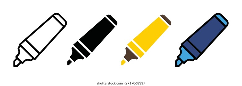 Textmarker-Stiftsymbolsatz. Hervorheben, Unterstreichen, Notizensymbol. Vektorgrafik 