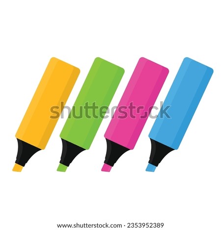 highlighter marker pen set flat vector illustration logo icon clipart isolated on white background