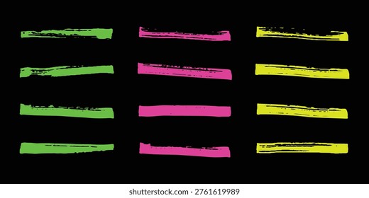 Highlighter Marker Strokes Vector Set – Colorful Highlight Lines, Underline Marker Brush Collection