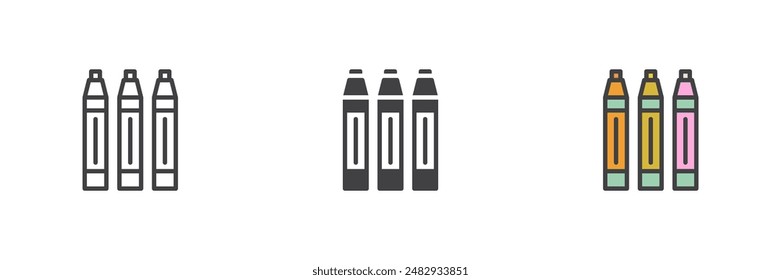 Highlighter markers different style icon set. Line, glyph and filled outline colorful version, outline and filled vector sign. Symbol, logo illustration. Vector graphics