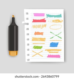 Highlighter markers and notes on paper