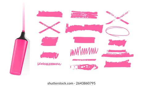 Highlighter markers and notes on white background