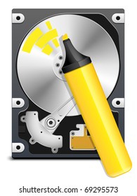 Highlighter marking sectors on a hard disk surface. Vector