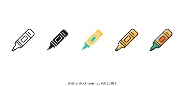 Highlighter pen icon in flat vector style, ideal for office, school, study, note taking, marking, stationery, and organization. Perfect for educational and creative digital designs.