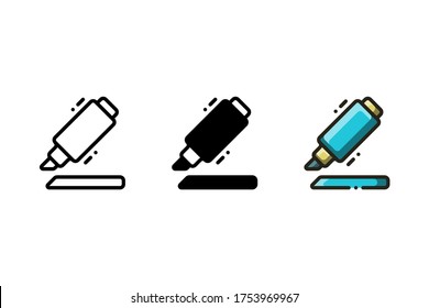 Highlighter Pen Icon. With Outline, Glyph, And Filled Outline Style