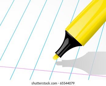Highlighter pen poised to write on ruled paper