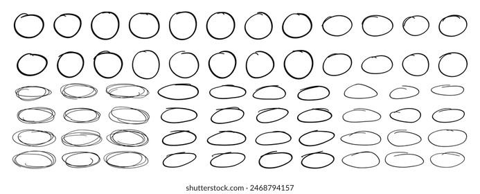 Highlighter and pen round scribble frame. Sketch circles set.