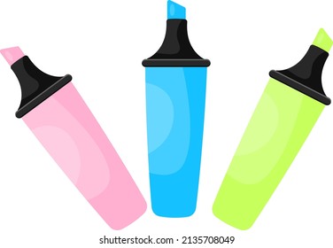 Highlighter pens, illustration, vector on a white background.