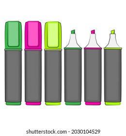 Highlighter pens set, school markers. Vector illustration.