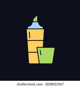 Highlighter RGB color icon for dark theme. Broad marker pen for marking important text part. Isolated vector illustration on night mode background. Simple filled line drawing on black