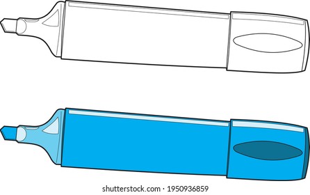 Highlighter stationary vector drawings, cartoon vector, line art and color