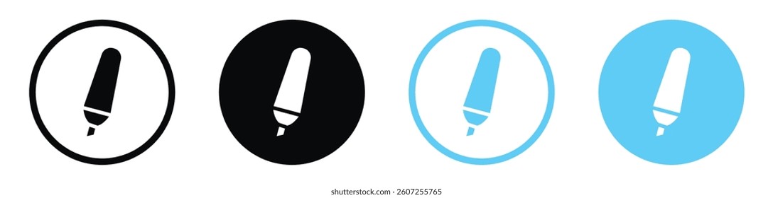 Highlighter vector icons in black and blue colors