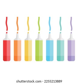 Resaltar ilustración vectorial sobre fondo blanco. El resaltador de colores coloridos puede dibujar resaltados en libros de texto o notas. Suministros y papelería escolares o de oficina.