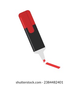 Highlighter vector illustration on white background. Red highlighter can draw highlights in textbooks or note. School or office supplies and stationery.
