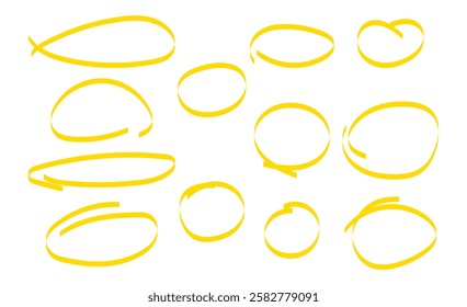 Highlighter yellow Circle, Oval Highlight Marker Brush Hand Drawn, Highlight Writing Marker