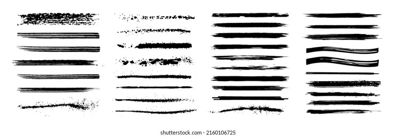 Highlighters, brushstroke and paintbrush texture with splashes paint. Grunge brush stroke and ink paint brush. Grunge, marker, highlighter, pen, lines texture. Dirty graphic artistic design. Vector
