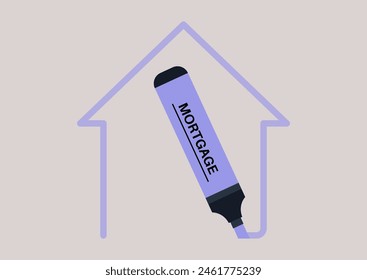 Highlighting Homeownership, A Mortgage Marker Outlining Dreams, A bold marker emblazoned with MORTGAGE outlines a simplified house, symbolizing the home-buying process