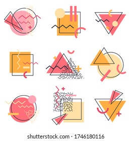 Highlights cover - abstract layouts. Template kit for blogger account. Social media design in memphis style. Vector stories with geometric shapes from 90s. Round Highlights Cover set, collage style