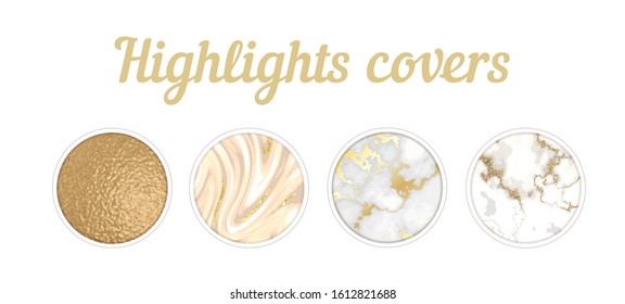  Highlights cover big set, Minimal marble texture background collection, story layout, gold frame template, vector badge for shop in social media, luxury design large collection