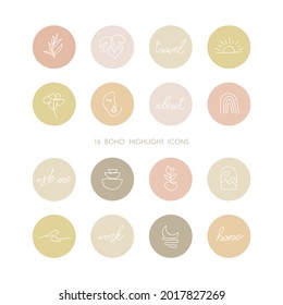 Highlights cover icons. Boho style. Abstract. Isolated on a white background.