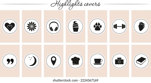 Portadas de resaltado. Elegantes historias en instagram en blanco y negro. Iconos para los medios sociales personales. Vector, editable. 