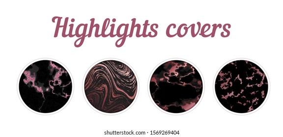 Highlights covers set, Minimal pink marble texture background collection, story layout, gold rose frame template, vector badge for shop in social media, luxury design large collection