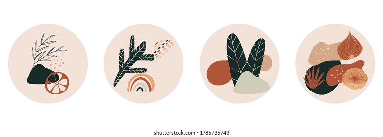 Highlights covers stories. Fashion cute set. For bloggers style frame. Nature set icons line. Lifestyle cover design.
