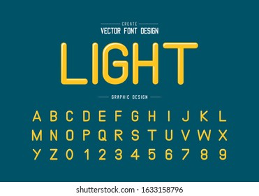Highlights font and alphabet vector, Yellow typeface letter and number design, Graphic text on dark blue background