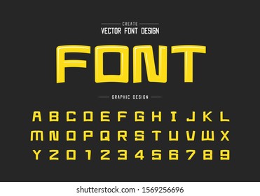 Highlights font and cartoon alphabet vector, Square typeface letter and number design, Graphic text on background