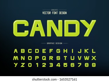 Highlights font and round alphabet vector, Green candy typeface design letter and number, Graphic text on background