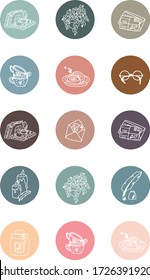 Highlights icon. Stories Covers abstract Icons. Set of icons with baking, mugs, candles, letters, jam and other elements. Vector illustration