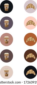 Highlights icon. Stories Covers abstract Icons. Set of icons with coffee and bakery products. Vector illustration