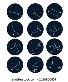 Highlights icon. Vector icons with the constellations of the zodiac signs. Icons for astrologers