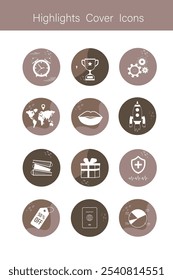 Highlights line icon set. Stories covers simple icons. Highlights for lifestyle, travel and beauty bloggers, photographers and designers. outline pictogram for social media. flat vector illustration