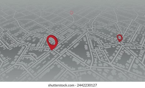 Highlights Sehenswürdigkeiten und Straßen zum Location Marker. Isometrische Stadt Stadtstraßen und Straßen abstrakte Karte Downtown District Karte. Vektorgrafik