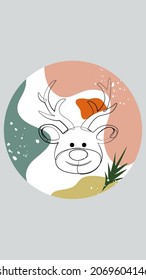 Puntos destacados para las historias. fondo abstracto, ciervo, navidad, colores tradicionales, Año Nuevo 2022. Dibujar varias formas, bandas. en tarjeta, postal, invitación, volante.