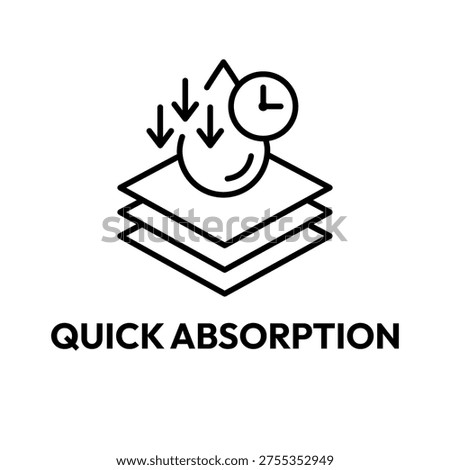 Highly absorbent or fast absorption icon set. Absorption label, logo, badge, symbol, sticker, line, flat vector, isolated illustration. Quick absorption label for product packaging design. Arrow down.