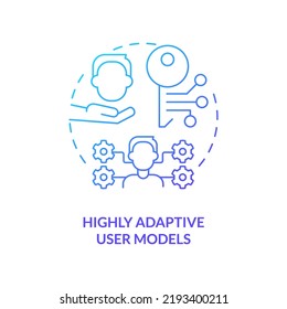 Highly adaptive user models blue gradient concept icon. Human-computer interaction abstract idea thin line illustration. User modeling. Isolated outline drawing. Myriad Pro-Bold font used