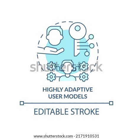 Highly adaptive user models turquoise concept icon. Human-computer interaction abstract idea thin line illustration. Isolated outline drawing. Editable stroke. Arial, Myriad Pro-Bold fonts used