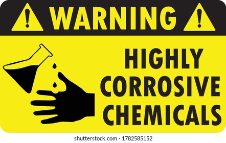 Highly corrosive chemicals Warning sign. yellow background.vector illustration.